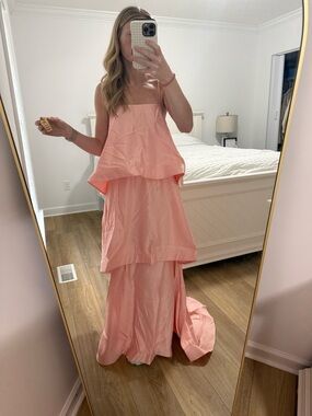 PrettyLittleThing Peach Pink Tiered  Evening Dress —Wedding guest dress/ formal